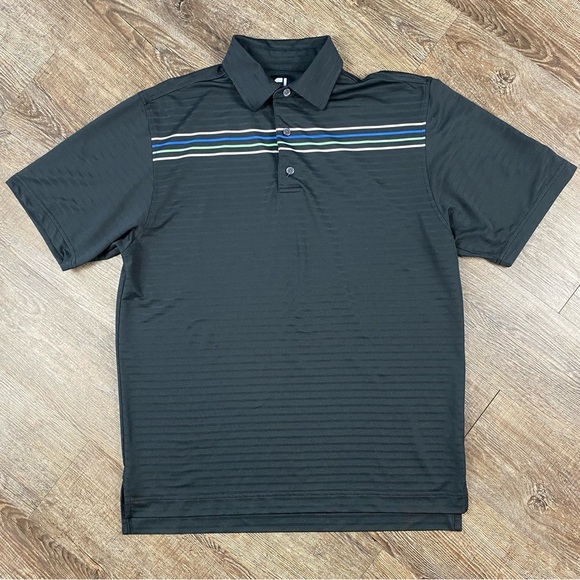 FootJoy Other - FootJoy Shirt Men Medium Black Top Striped Golf Polo Textured Polyester Stretch